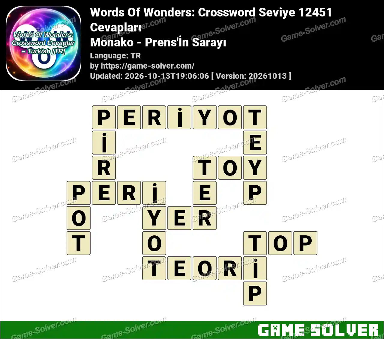 Words Of Wonders: Crossword Seviye 12451 Cevapları – Monako – Prens’İn Sarayı